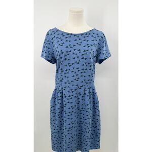 Boden Blue Black Bird Dress Short Sleeve Cotton Knee Length Short Casual 12
